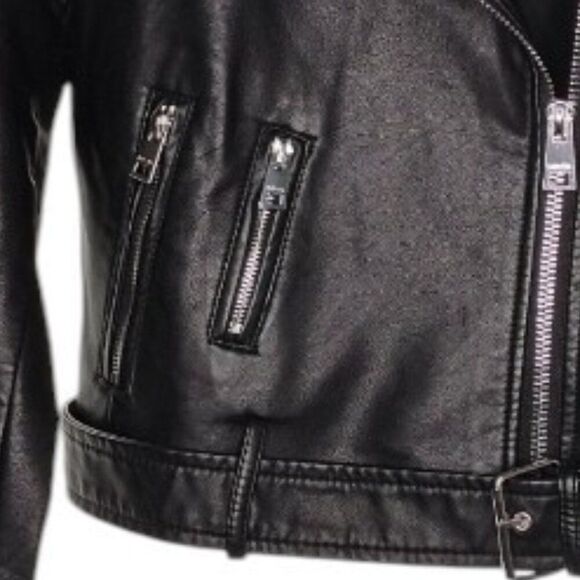 Levi's Women's Size S Vegan Leather Belted Hem Cropped Moto Jacket - Picture 4 of 11